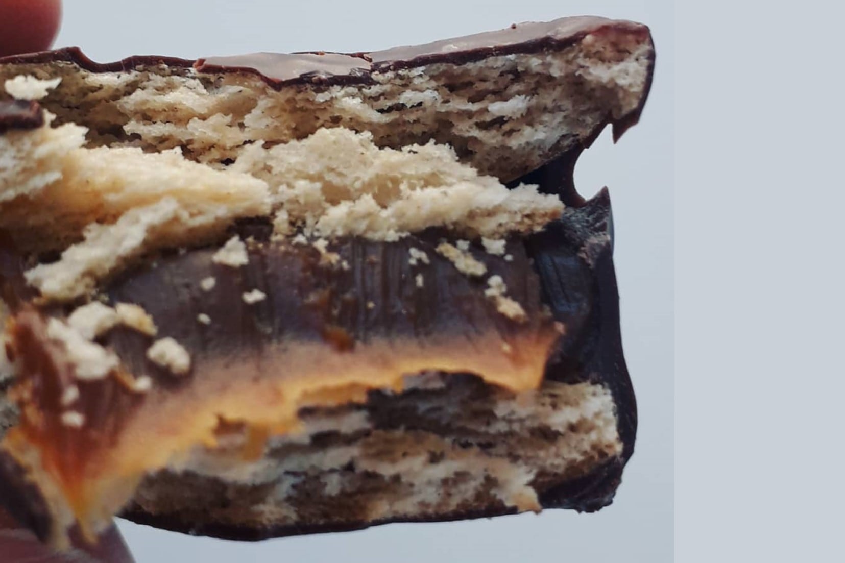 El interior del alfajor de chocolate