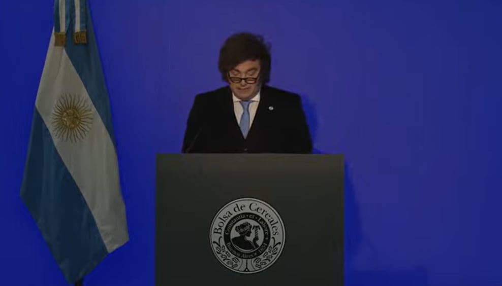 Javier Milei, en la Bolsa de Cereales