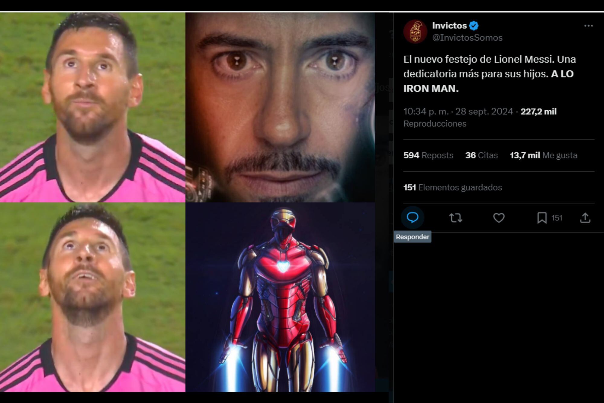 Otra imagen donde se puede ver el comparativo entre la postura de Messi y la de Iroman