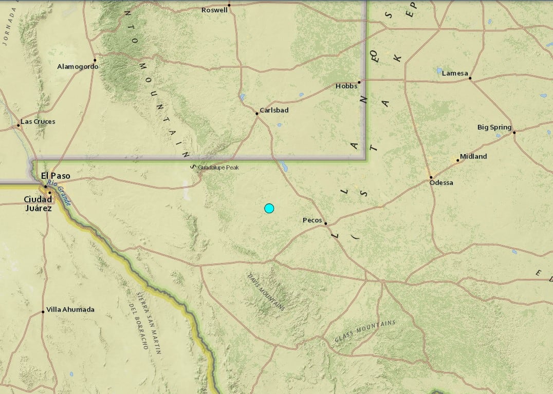 El temblor más fuerte de las últimas 24 horas en territorio continental estadounidense fue uno ocurrido cerca de Toyah, Texas