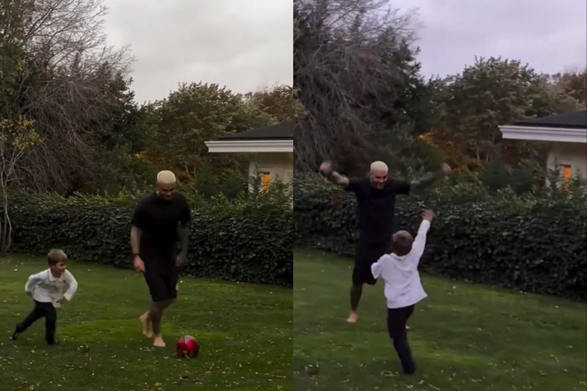 Amancio jugó al fútbol con Mauro Icardi y la China Suárez compartió el video en sus redes (Foto: Captura de video / @sangrejaponesa)