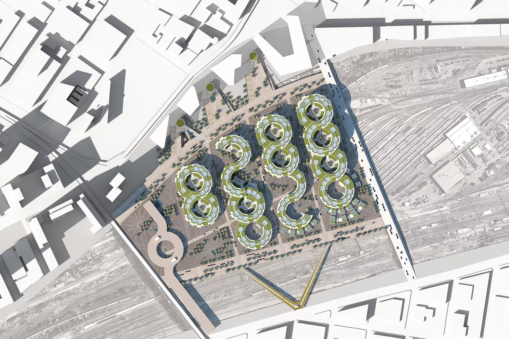 Una imagen de referencia conceptual del proyecto de Sunnyside Yard en Nueva York que elaboró el estudio LERA