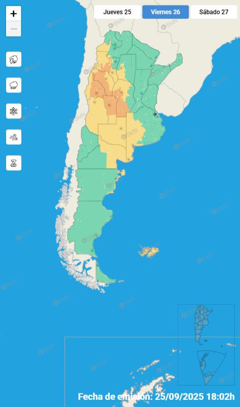 Mapa de alertas para este viernes 26 de septiembre