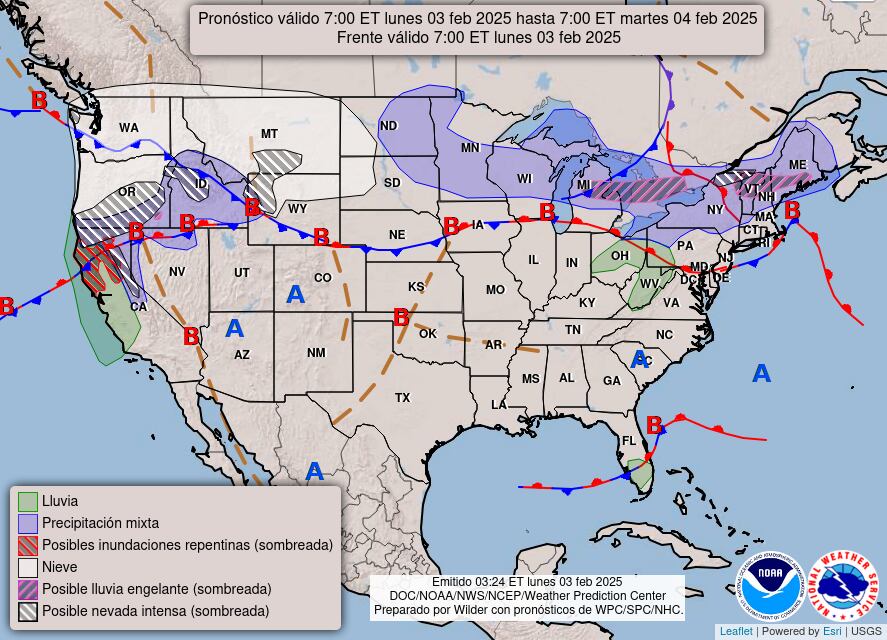 Las alertas meteorológicas del pronóstico del clima en EE.UU. para este lunes 3 de febrero