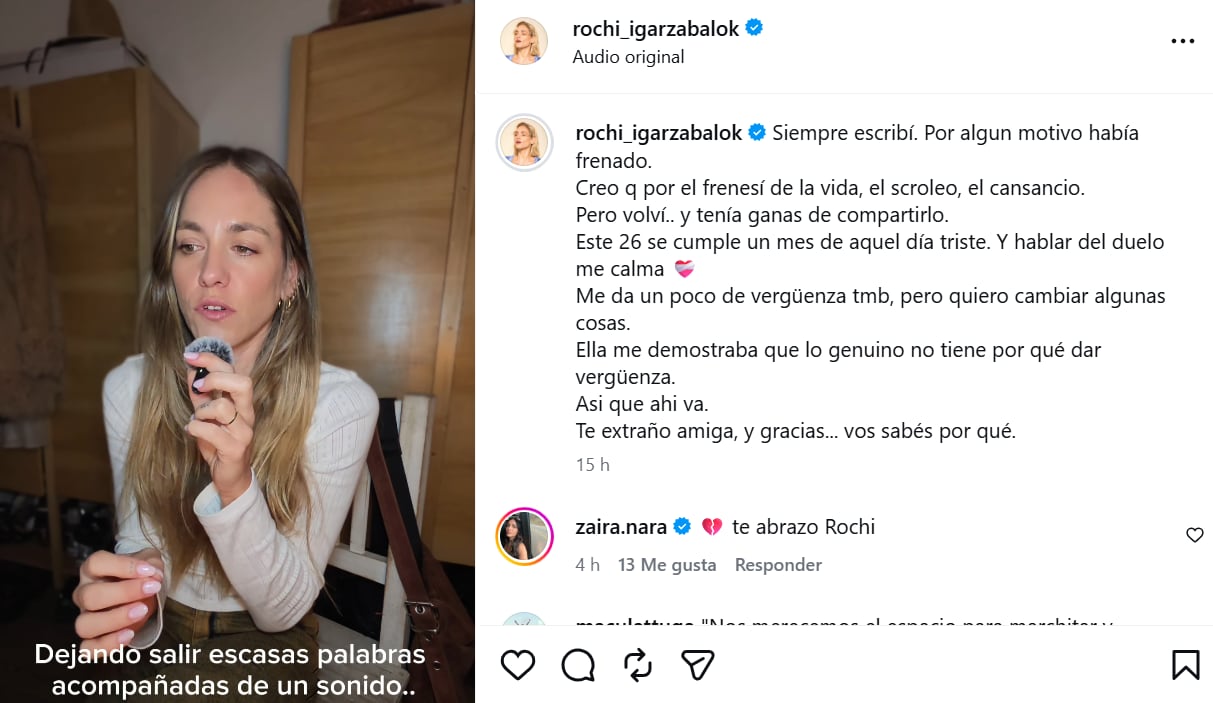 El posteo de Rocío Igarzábal a un mes de la muerte de Ernestina Pais