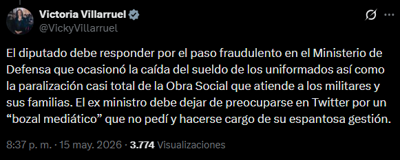 El posteo de Victoria Villarruel contra Luis Petri
