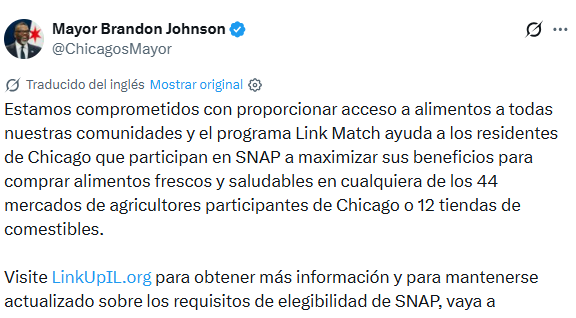 En la publicación, el alcalde de Chicago destacó los beneficios del programa Link Match