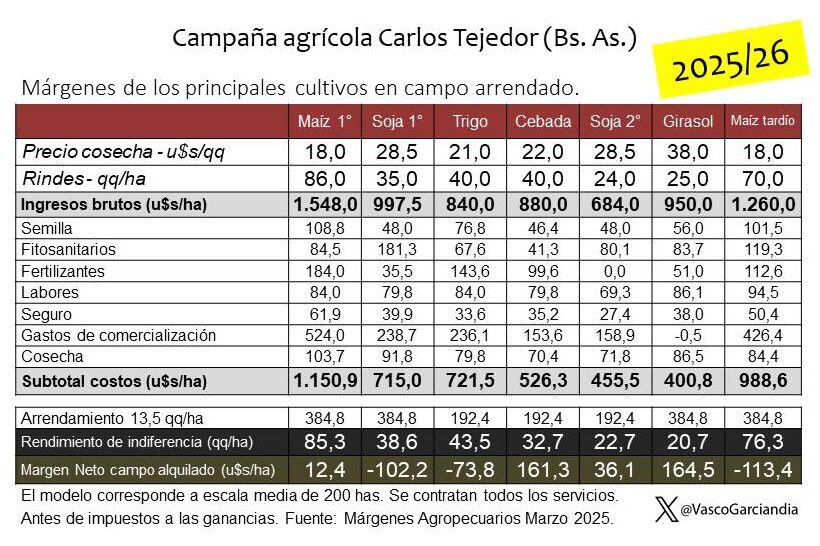 Márgenes agrícolas en Carlos Tejedor