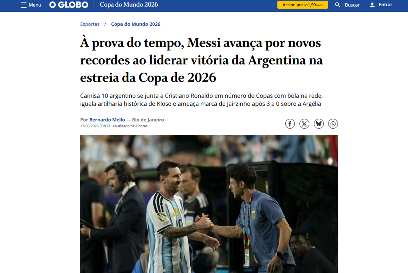 Mundial 2026: los medios internacionales se hacen eco de la actuación de Messi ante Argelia