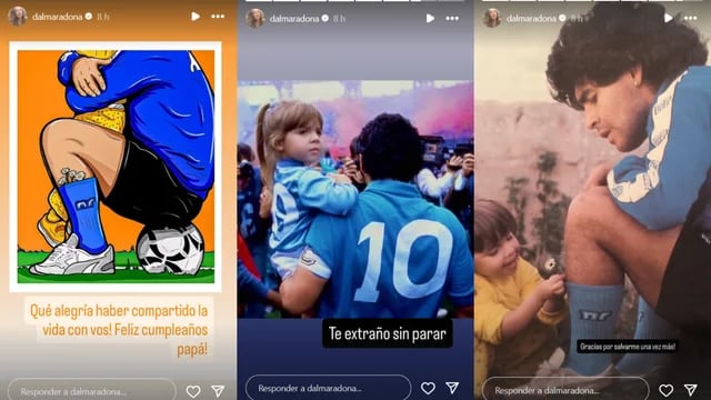 Diego Maradona cumpliría 65 años: videos, memes y reacciones este 30 de octubre 9 Como no podía ser de otra manera, Dalma Maradona también dijo presente en el día en que Diego cumpliría 65 años y compartió algunas fotos suyas y de su padre cuando ella era tan solo una niña.