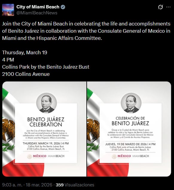 Florida vs. Nueva York, en vivo | Byron Donalds ataca a Hochul: “Impuestos insoportables” 11 Miami Beach realizará una ceremonia en honor a Benito Juárez