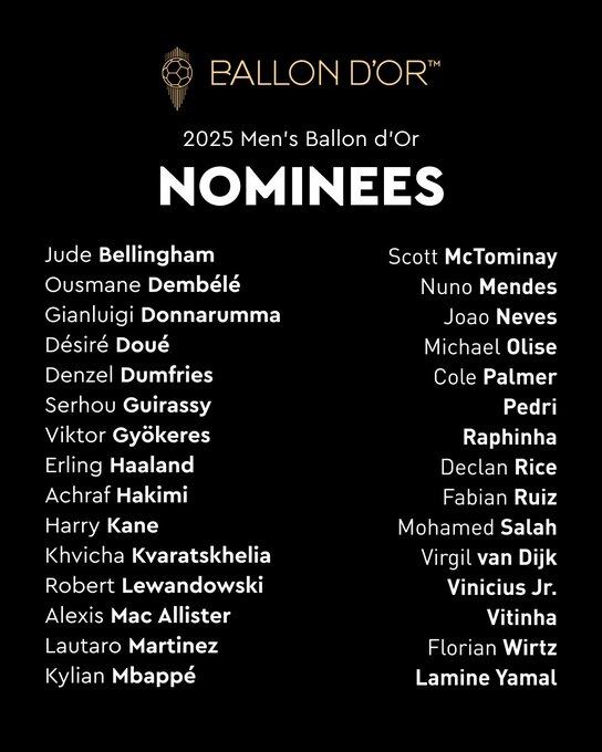 Nominados para el Balón de Oro 2025 (X @ballondor)