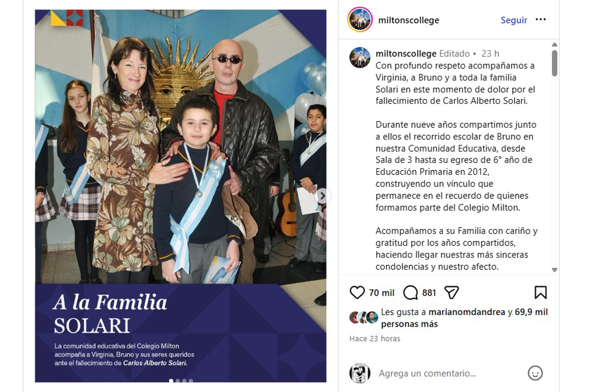 El posteo del colegio