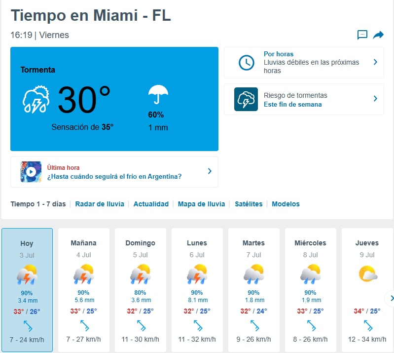Hay pronóstico de tormenta en Miami durante el duelo de Argentina ante Cabo Verde