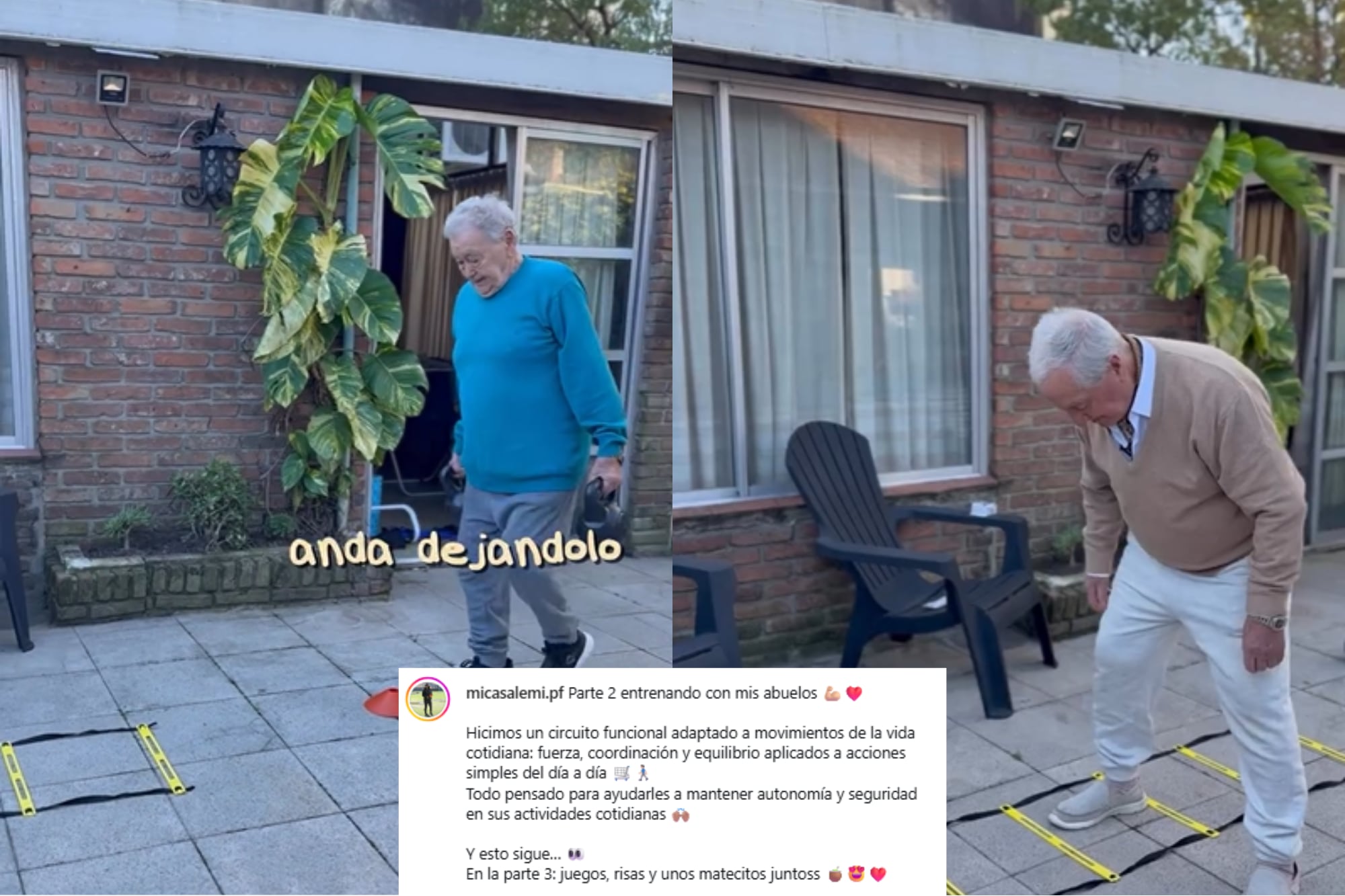 La joven incluyó ejercicios para trabajar la movilidad, la fuerza, el equilibrio y la coordinación (Foto: Captura de video / Instagram @micasalemi.pf)