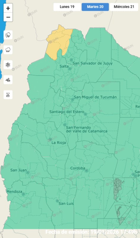 La alerta emitida por el SMN para este martes