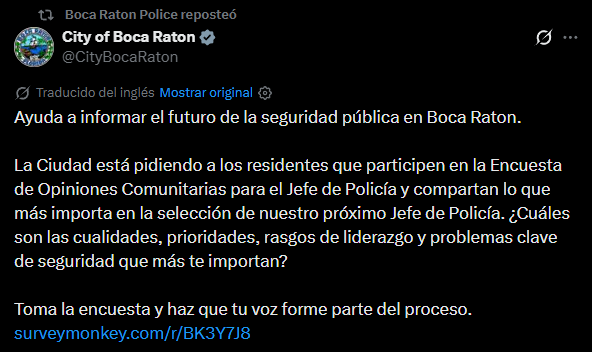 Boca Raton pide la opinión de los residentes para elegir a su nuevo jefe de policía