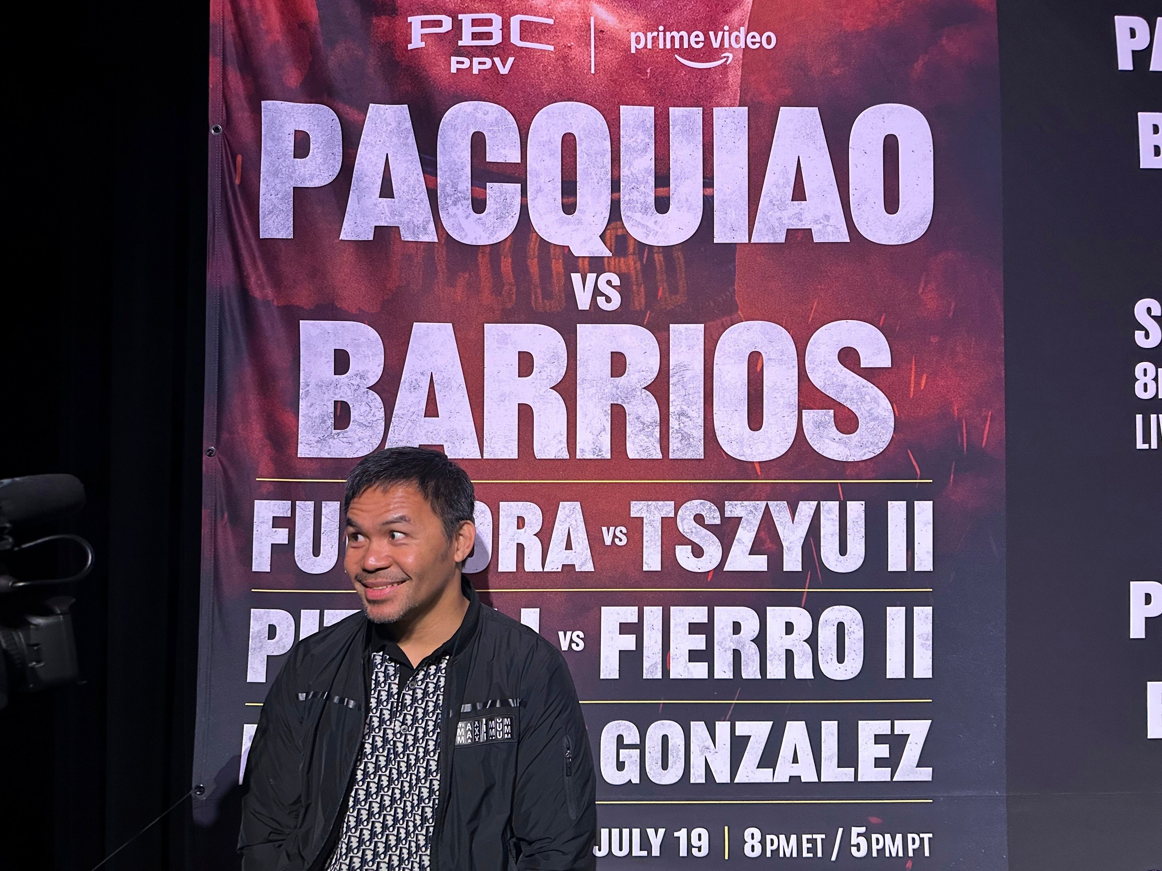 El filipiono Manny Pacquiao habla sobre su regreso al boxeo durante una conferencia de prensa en Los Ángeles, el martes 3 de junio de 2025 (AP Foto/Greg Beacham)