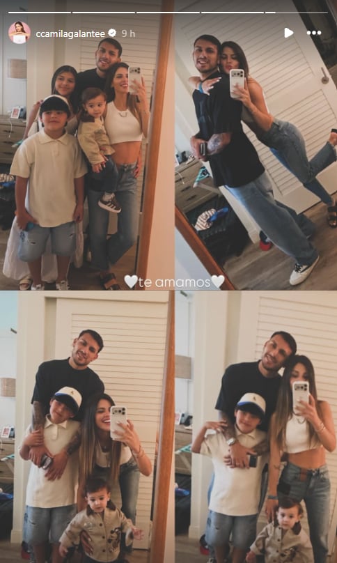 Camila Galante, junto a Leandro Paredes y sus hijos