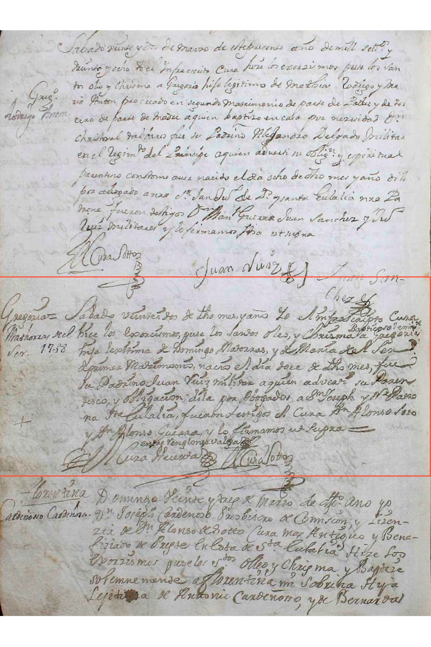 Acta de bautismo de la madre del Libertador, doña Gregoria Matorras del Ser, el 22
de marzo de 1738