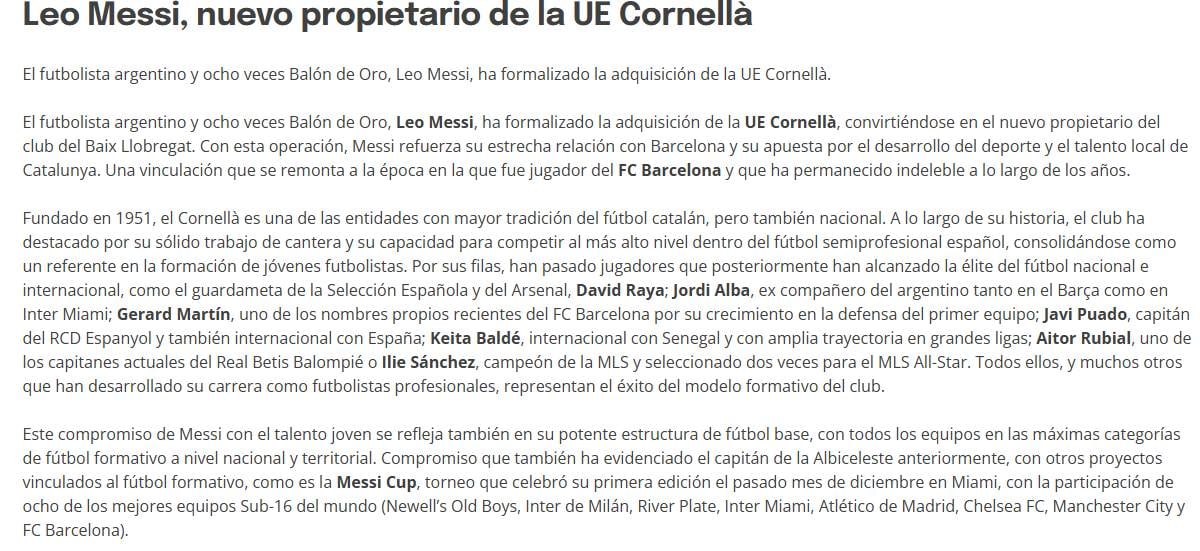 Messi compró un club que lo acerca aún más a Barcelona.