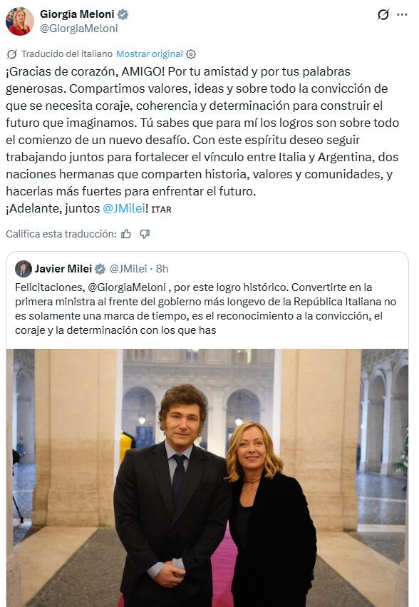 El posteo de la líder italiana