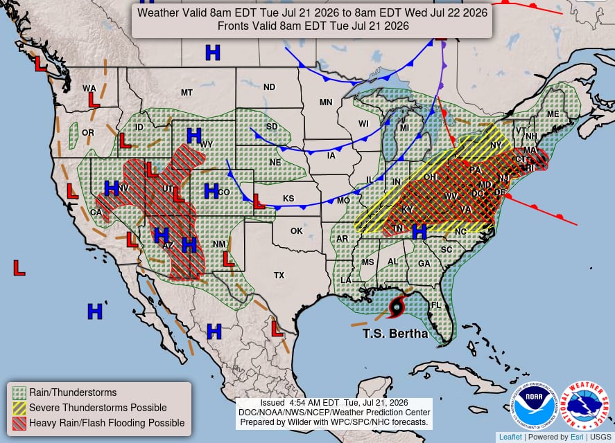 Un profundo sistema de baja presión en los Grandes Lagos impulsará un frente frío que desatará tormentas severas desde el valle de Ohio hasta la región del Noreste