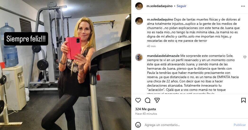 El duro posteo de Soledad Aquino contra Paula Robles tras la denuncia por amenazas que hizo Juana Tinelli