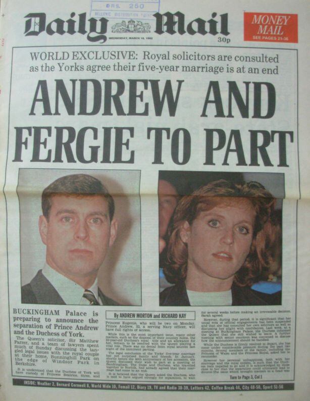 La separación del príncipe Andrés y Sara Ferguson llega a las portadas de los diarios