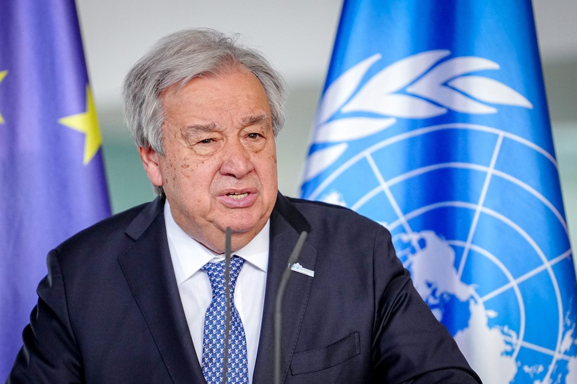 El secretario general de la ONU, António Guterres, durante una conferencia de prensa en la Cancillería Federal de Berlín