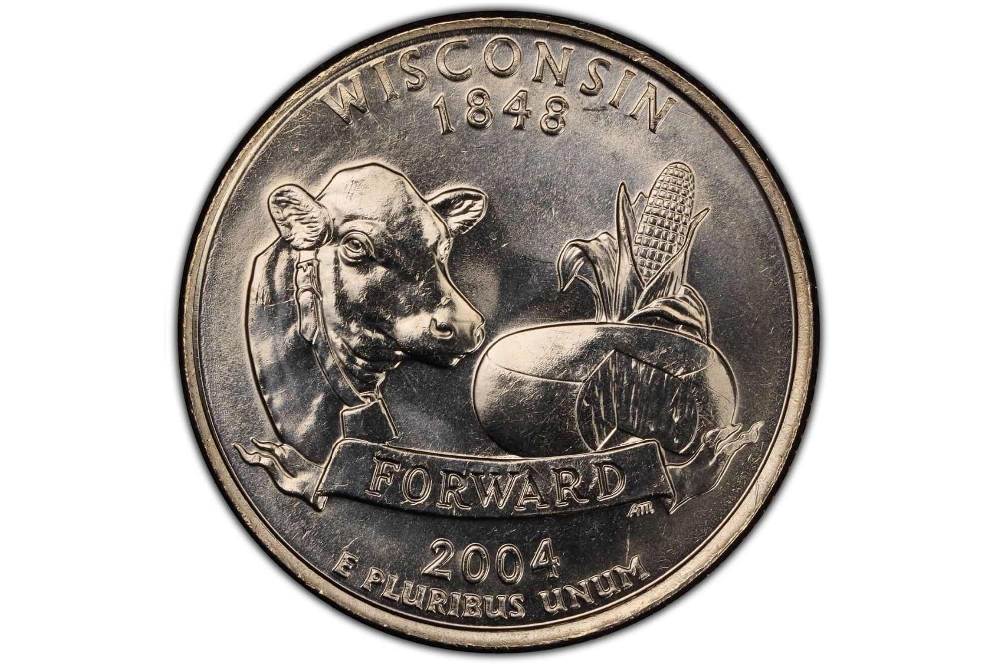 Reverso de la moneda de 25 centavos acuñada en Wisconsin en el 2004 (PCGS)