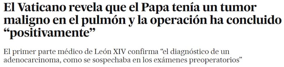 El País detalló sobre la operación del Papa