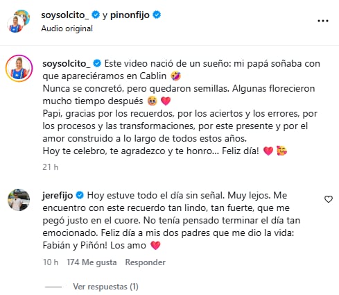 El texto que redactó Solcito tras publicar el video donde develó el rostro de su papá