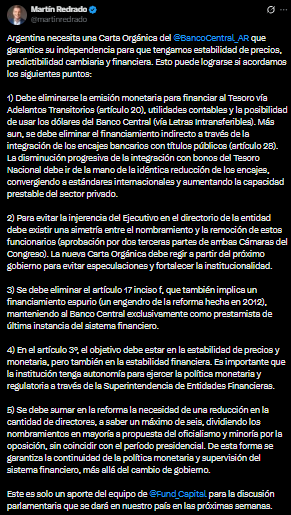 Los puntos claves de la reforma del Banco Central para Martín Redrado