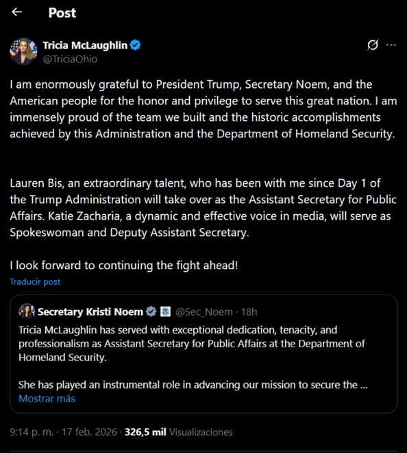 Tricia McLaughlin anunció su renuncia al DHS