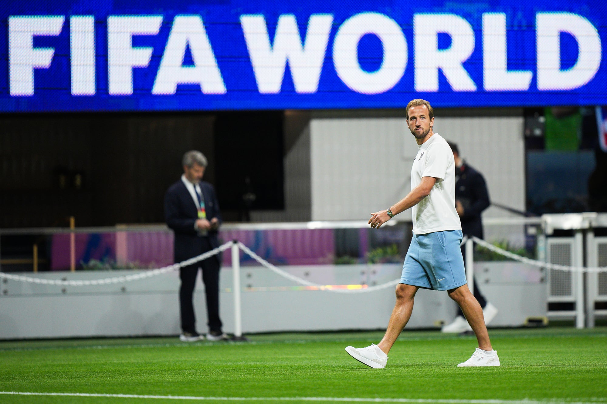 Harry Kane en el reconocimiento del campo de juego
