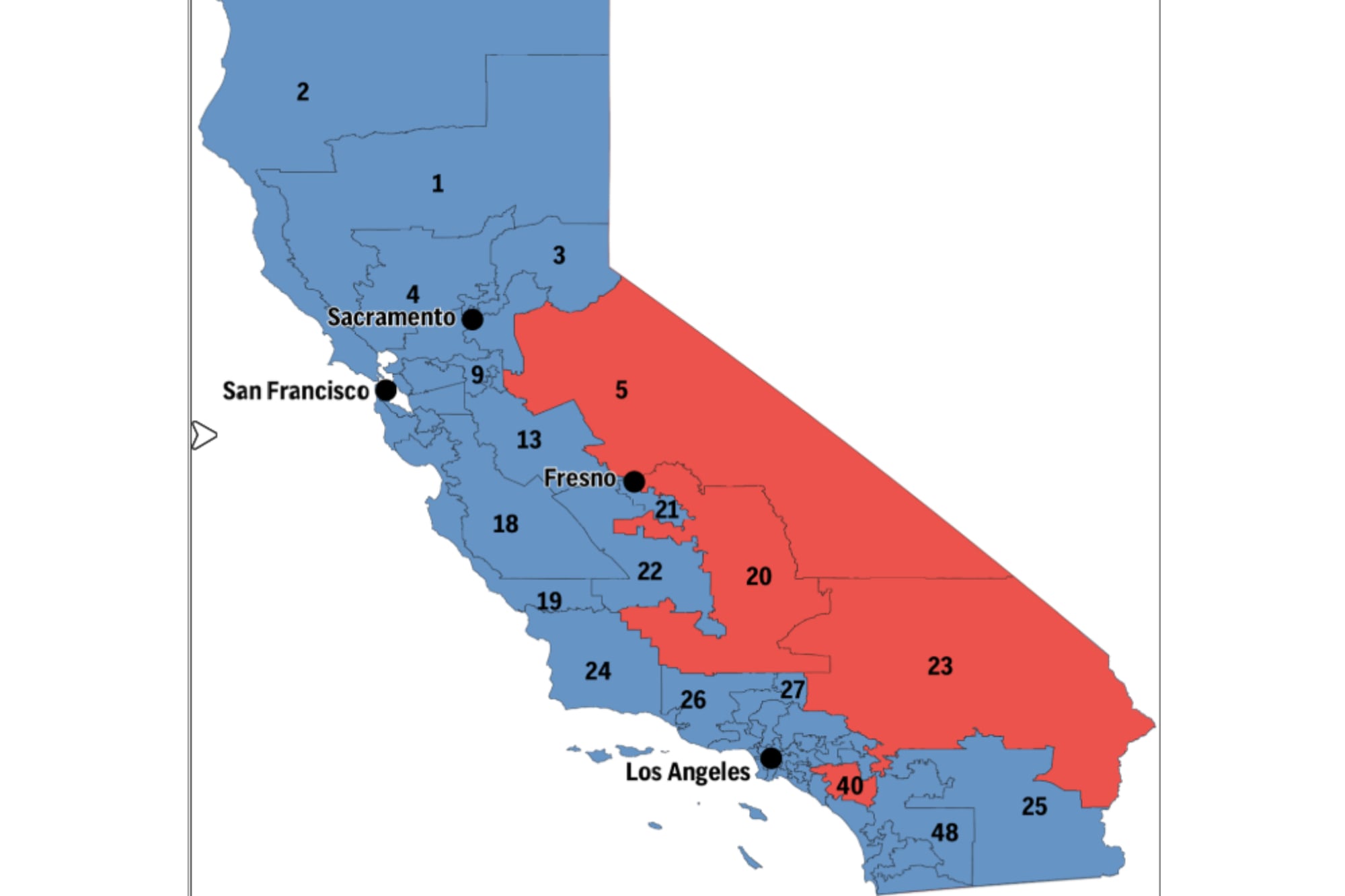 Así quedaría el nuevo mapa electoral de California
