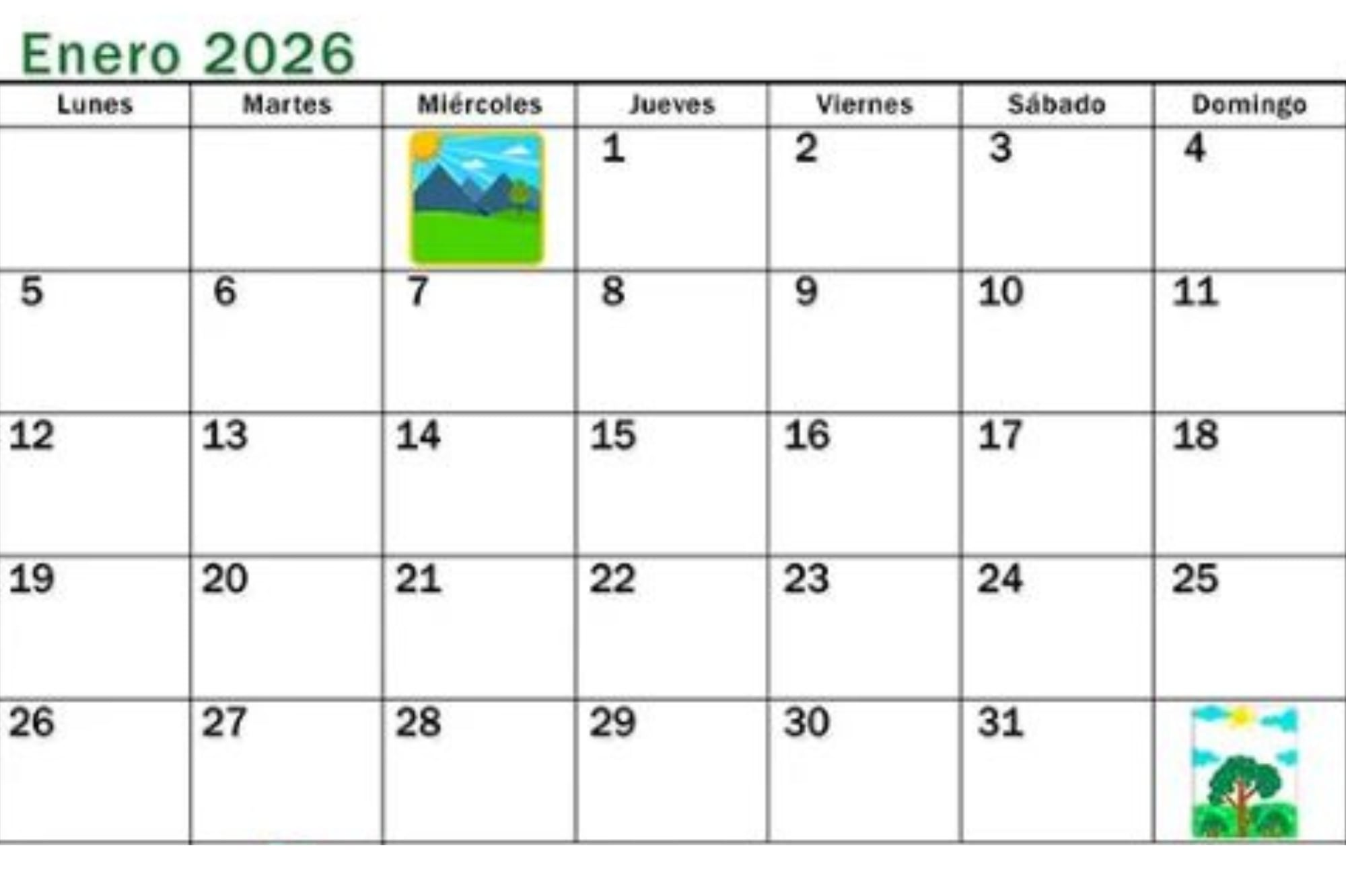 Un diseño para tener el calendario de enero en papel