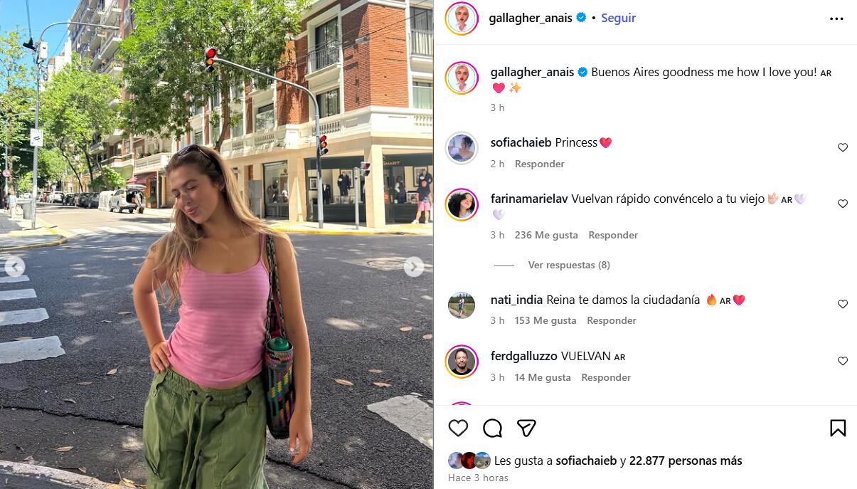 Anais fascinada con su visita a Buenos Aires