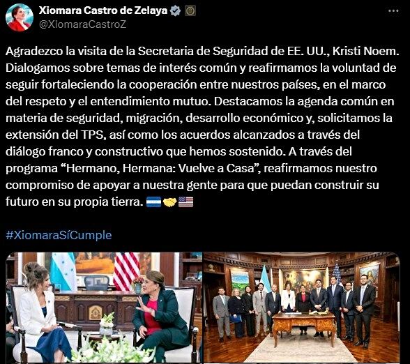 Xiomara Castro, presidenta de Honduras, solicitó a la titular del DHS en EE.UU. que se entienda en TPS