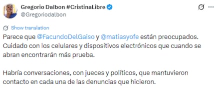 El posteo de Gregorio Dalbon (X: @Gregoriodalbon)
