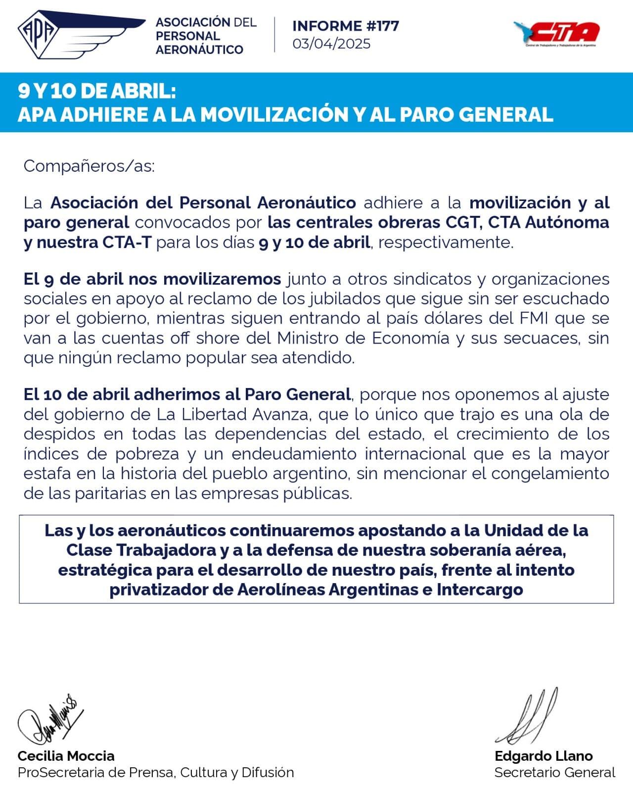 Comunicado de APA