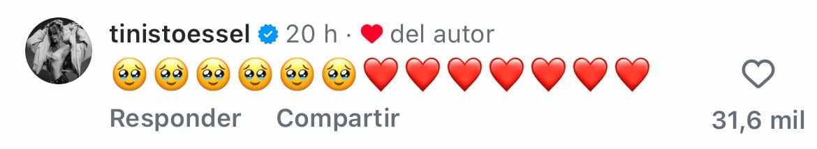 El comentario de Tini Stoessel al enterarse de la feliz noticia (Foto: Captura Instagram/@jorgenblanco)