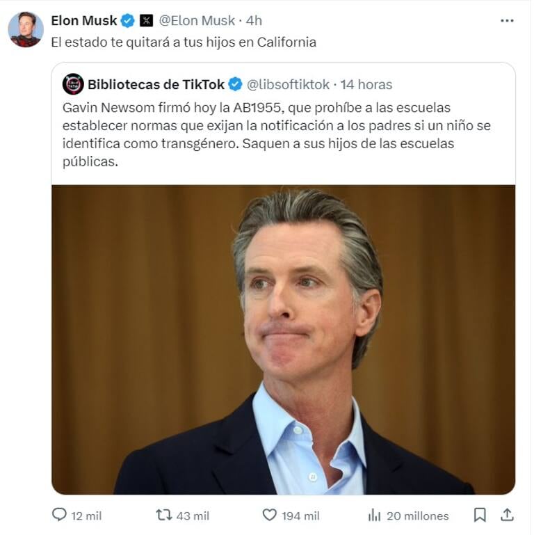 Elon Musk criticó el proyecto de ley impulsado por Newsom en California