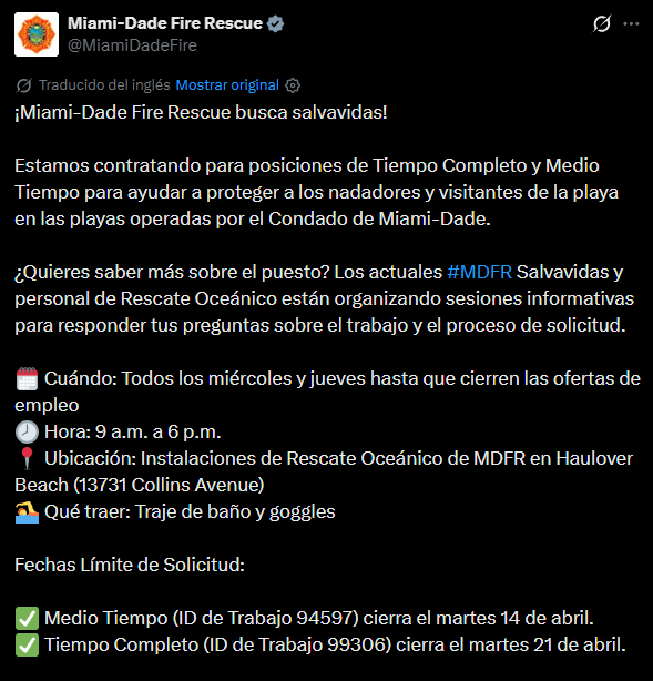 Miami-Dade busca trabajadores para el puesto de salvavidas