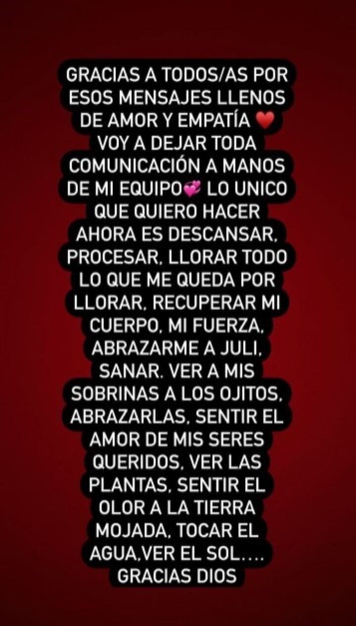 El mensaje de María Becerra tras su intervención quirúrgica (Foto: Captura Instagram/@mariabecerra)
