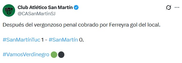 La cuenta oficial de San Martín de San Juan sostuvo que se trató de un