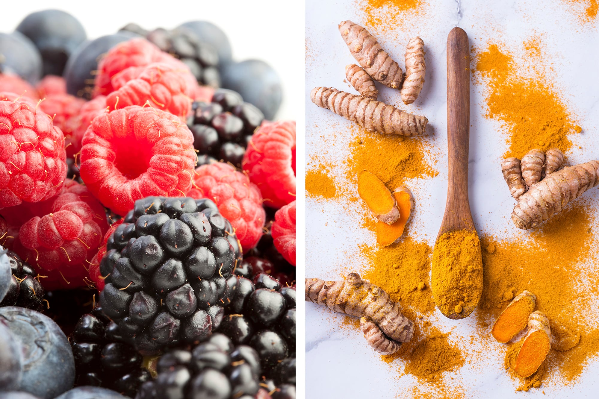 Mientras los frutos rojos dan colores rojos y violetas, la cúrcuma da un color amarillo