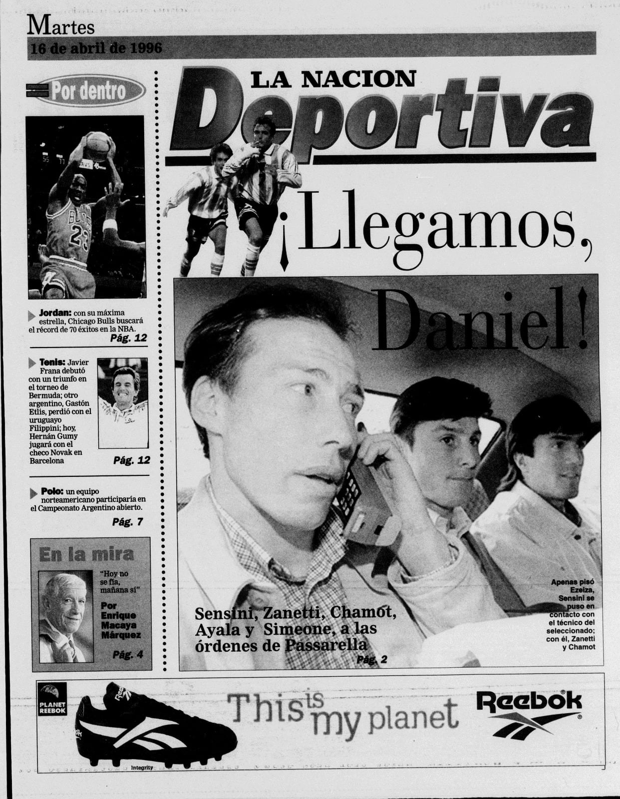 La tapa del 16 de abril de 1996, la primera del suplemento de Deportes de LA NACION que empezó a salir todos los días