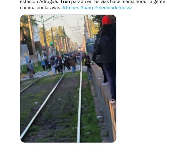 Una usuaria reportó que una formación del Roca se detuvo en Adrogué